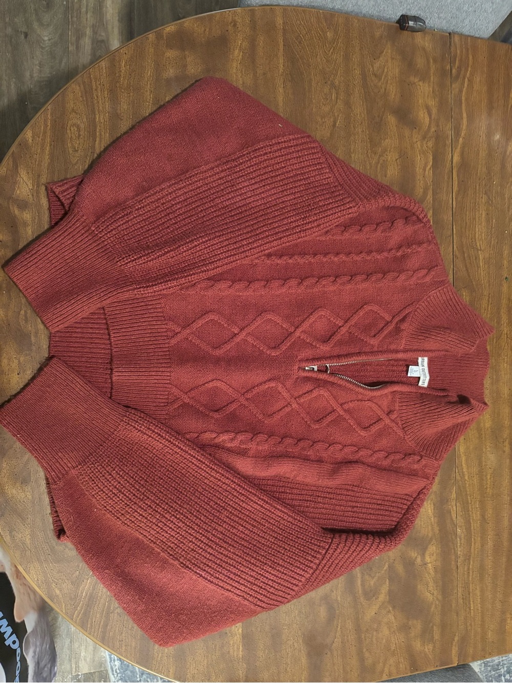 Urban Outfitters Cable-Knit Half-Zip Sweater Jacket in Rust Red